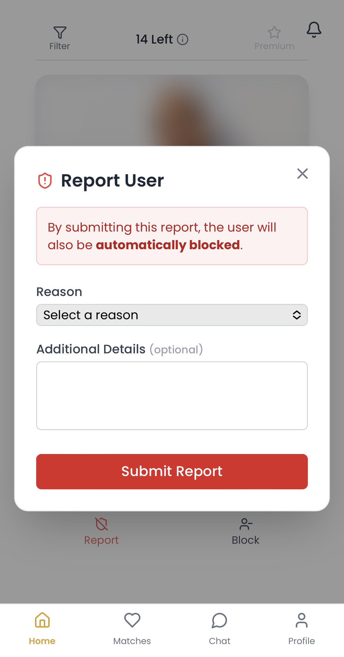 Afafi reporting and moderation system